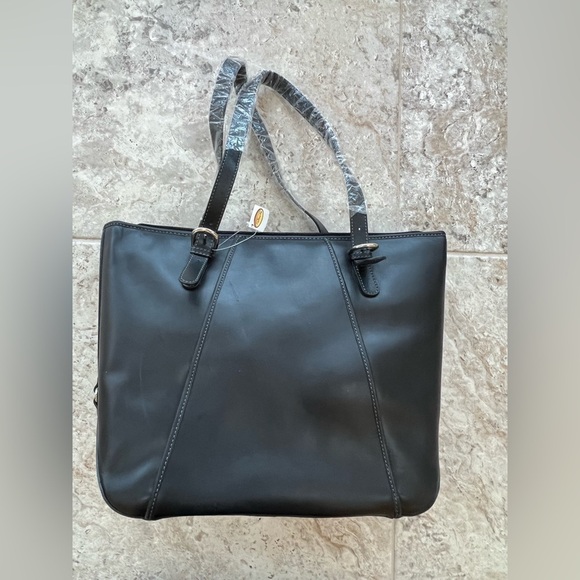 NWT Talbots Genuine Leather Black Zip Top Shoulder Purse Tote - Picture 1 of 11